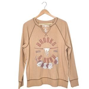Brooks & Dunn Longhorn Graphic Sweatshirt Medium Tan 1990 Country Music Retro